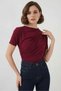 Women's Short Sleeve Gathered Detailed Burgundy Blouse - 4