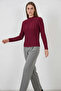 Women's High Collar Textured Burgundy Blouse - 6