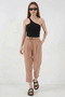 Women's High Waist Belted Linen Biscuit Trousers - 4