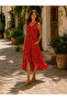 Red Color Defne Muslin Dress - 2