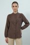 Women's Ruffled Lace Detailed Brown Shirt - 2
