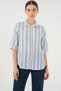 Women's Short Sleeve Striped Cotton Blue Shirt