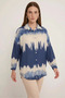 Women's Oversize Patterned Navy Blue Shirt - 3
