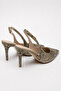 Women's Beige Snake Patterned Pointed Toe Thin Heeled Open Back Stiletto Shoes - 3