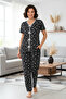 Women's Black and White Heart Patterned Short Sleeve Stylish Pajama Set