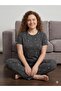 Summer Women's Patterned Combed Cotton Pajama Set - 3
