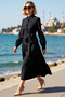 Women's Maxi Dress High Neck Half Placket Belted A-Line Cut Long Sleeve Woven Casual Daily Modern - 2