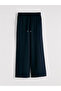 Navy Blue Women's Wide Leg Pants with Elastic Waist - 3