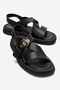 Riven Black Skin Genuine Leather Buckle Women's Sandals