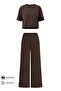 Premium - Sway Collection |   Brown Modal Ribbed Stitching Detail Women's Tracksuit Set - 2