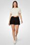Women Solid Cargo Shorts, Black - 2