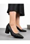 Women's Black Thick Heel Comfortable Fit Heeled Shoes - 3