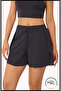 Women's Black/Black Shorts Form Bikini Bottom with Pockets, Elastic Laces and Side Slits