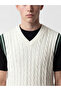 Xside Ecru V-Neck Hair Knit Patterned Men's Knitwear Sweater - 3