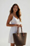 Summer Straw Bag with Brown Faux Leather Strap |   Casual and Beach Lined Shoulder Model - 4