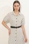Women's Shirt Collar Belted Short Sleeve Polka Dot White Dress - 4