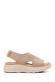 Women's Beige Strappy Thick Sole Fabric Comfort Sandals 26Sfe46406F