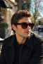Unisex Dark Brown Frame Brown Glass Sunglasses - 4