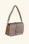 Women's Hand and Shoulder Bag with Knitted Handle and Front Buckle Accessories - Tan - 2