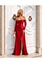 Red Stone Detailed Slit Satin Evening Dress 583404 - 6
