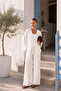 Women's White Muslin Two-Piece Set - Tie-Front Kimono Cardigan and Wide-Leg Pants Set - 3