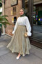 Women's Elastic Waist Crinkled Skirt Mold Green - 5