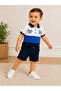 Baby Boy Polo Collar Shorts Set 2-Piece Summer Children's Set Navy Blue White - 2