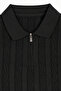 Black Polo Collar Half Zipper Knitwear Men's T-Shirt - 6