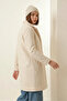 Women's Classic Collar Oversize Cashmere Ecru Coat - 2