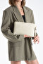 Cream Wicker Women's Clutch Portfolio Bag - Modern Textured Design, Stylish & Everyday Use