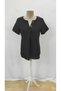Women's Short Sleeve Notched V Button Detail V Neck Front Pleated Imported Linen Blouse - 4