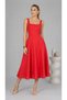 Women's 100% Cotton Square Neck Strap Midi Length Lined Slim Fit Summer Dress 26081