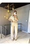 Women's White Color Flam Linen Safari Style Belted Shirt Pants Lower Top Linen Suit - 4