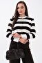 Women's Striped Patterned Button Closure Knitwear Short Cardigan 260516 - 265278 - 3