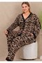 Black Color and Leopard Pattern 11425 Women's Long Sleeve Front Buttoned Plus Size Mom Pajama Set Bb - 2