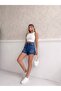 Heart Embroidered Lacquered Short/ Mini Denim Shorts