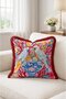 Parrot and Tile Vase Patterned Fringed Throw Pillow Cover - Pink Pillowcase with Red Tassels - 4