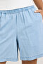 Washed Denim Shorts with Elastic Waist - 5