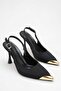Women's Pointed Toe Gold Detailed Open-Back Heeled Shoes