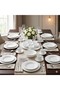 56 Pcs Opal ware Dinner set 8 Dinner plate 8 Dessert plate 8 Soup plate 8 Bowl 2 Serving plate 2 Serving bowl 6 cup 6 saucer Dishwasher Freezer Microwave safe BPA Free - 4
