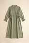 Olive Green Women's 100% Cotton Muslin Fabric Waist-Tied Drawstring Buttoned High Collar Long Hijab Dress Anti-Sweat Summer Dress - 6