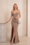 Slim Straps Ribbed Slit Long Evening Dress - Mee1024