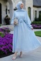 Bat Sleeve Rose Belted Baby Blue Dress
