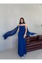 Cobalt Blue Strapless Shawl Detailed Draped Evening Dress - 2