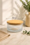 Merlin - Set of 6 Bamboo Vacuum Lid Glass Breakfast Snack Bowls 10 cm - 2