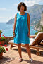 Turquoise Pool Collar Sleeveless Pocketed Lined Embroidered Washable Casual Cotton Woven Dress 98 50