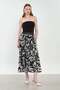 Women's Belted Floral Patterned Long Chiffon Skirt - Black - 2
