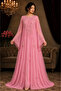 Trendyol Modest Floral Embroidered Cape Sleeve Evening Gown - Dusty Pink & Black