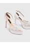 Jadelis Fabric Leather Women's White Heeled Sandals - 5