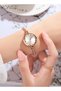 Womens Bracelet Quartz Watch Analog Round Silver Dial Rhinestone Decorated Strap Waterproof Elegant Wristwatch Gift for Ladies - 7